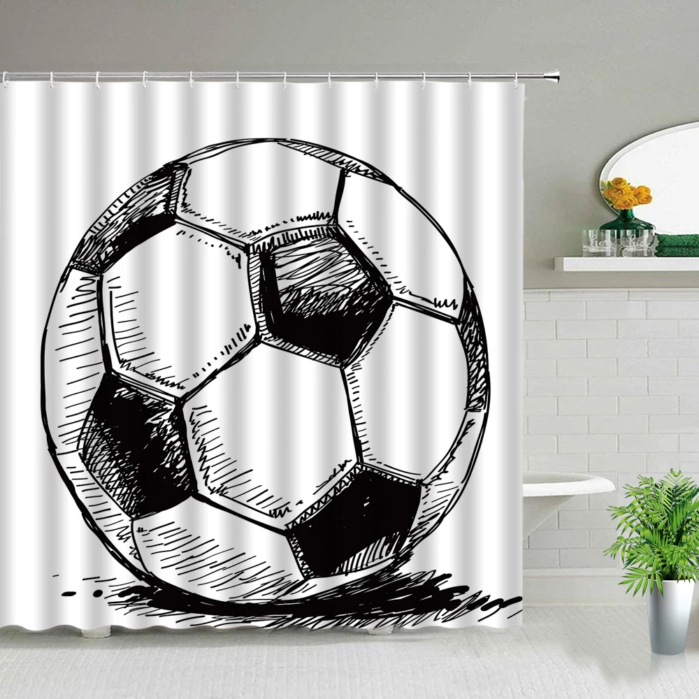 Football Abstract Painted Print Shower Curtain Waterproof Fabric Bathtub Decor Screen Boy Bath Curtains With Hook Washable Cloth |
