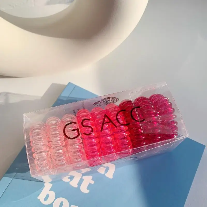 

9pcs/set Transparent Telephone Wire Hair Ties High Elasticity Fashion Spiral Coil Ropes Pearly Premium Plastic Rubbers Ponytails