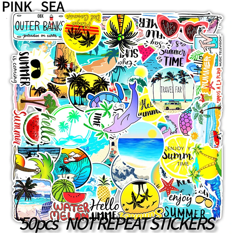 

10/30/50Pcs/set Summer Series Enjoy Cartoon Beach Graffiti Stickers For Laptop Case Luggage Helmet Diy Suitcases Skateboard