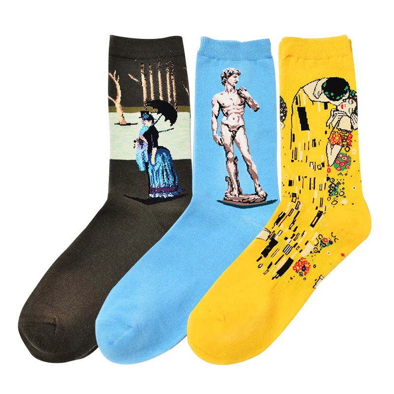 3 Pairs/Lot Hot Dropshipping winter Retro Women New Art Van Gogh Mural World Famous Oil Painting Series Female Socks Funny Socks