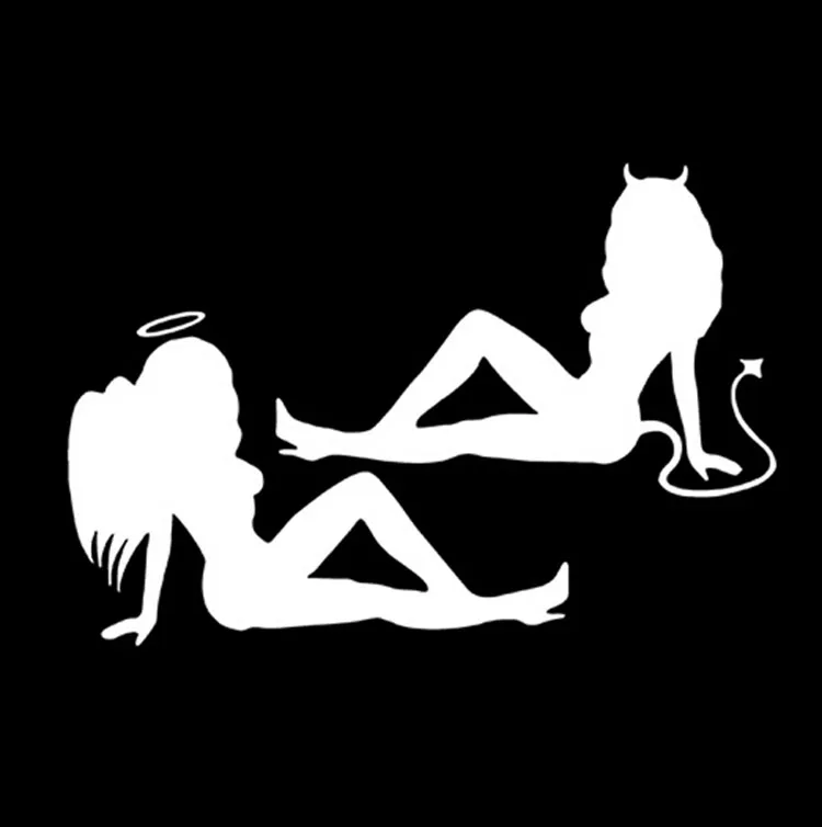 

NAUGHTY ANGEL AND DEVIL Cartoon Character Car Stickers and Decals Car Window for Window Decorative KK12*8cm