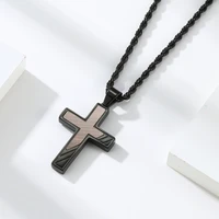 european and american fashion copper staggered brushed stainless steel cross mens titanium necklace
