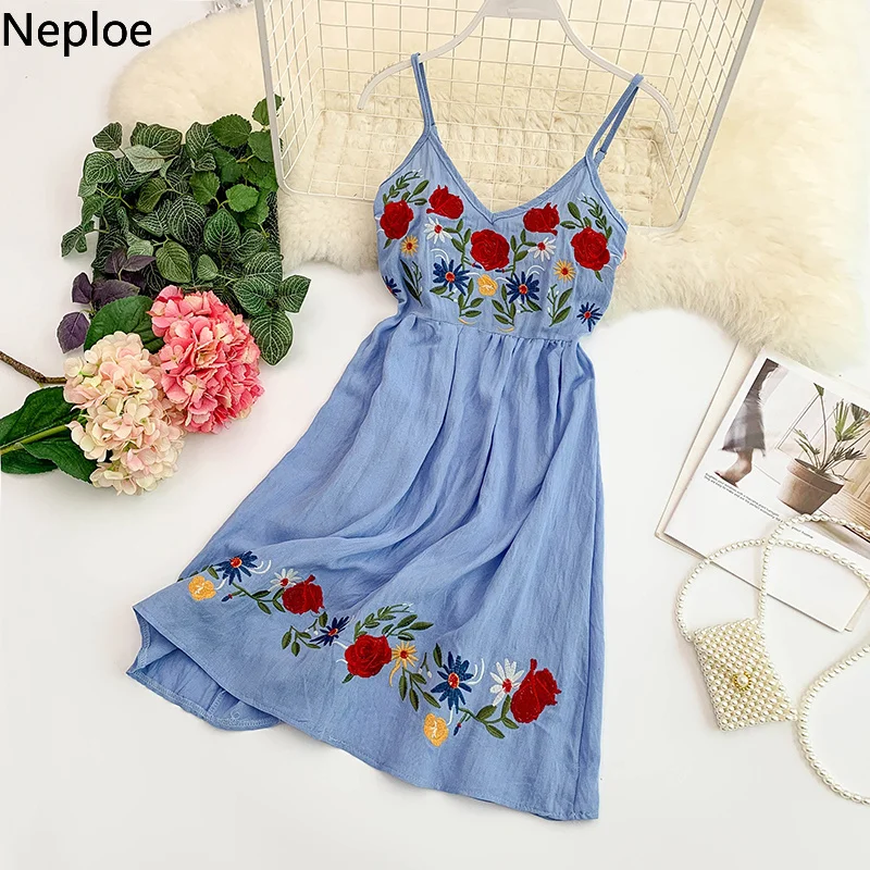 Neploe Лето 2019 женское платье сладкий цветок топ с вышивкой Vestidos винтажное богемное