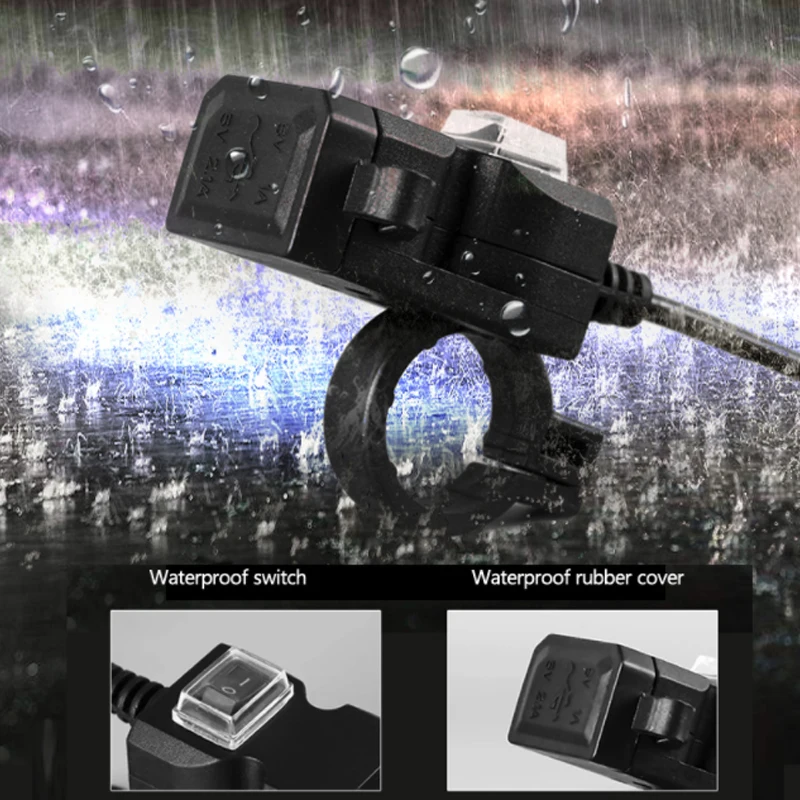 

Dual USB 12V Motorcycle Handlebar Charger Socket with Switch Mounts Waterproof Fast Change Power Supply Socket for Phone GPS MP4