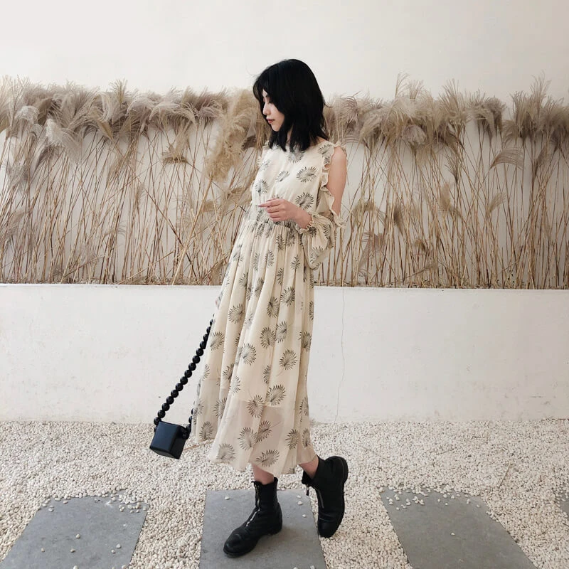 Женское платье в стиле бохо на весну и лето элегантное милое с цветочным принтом