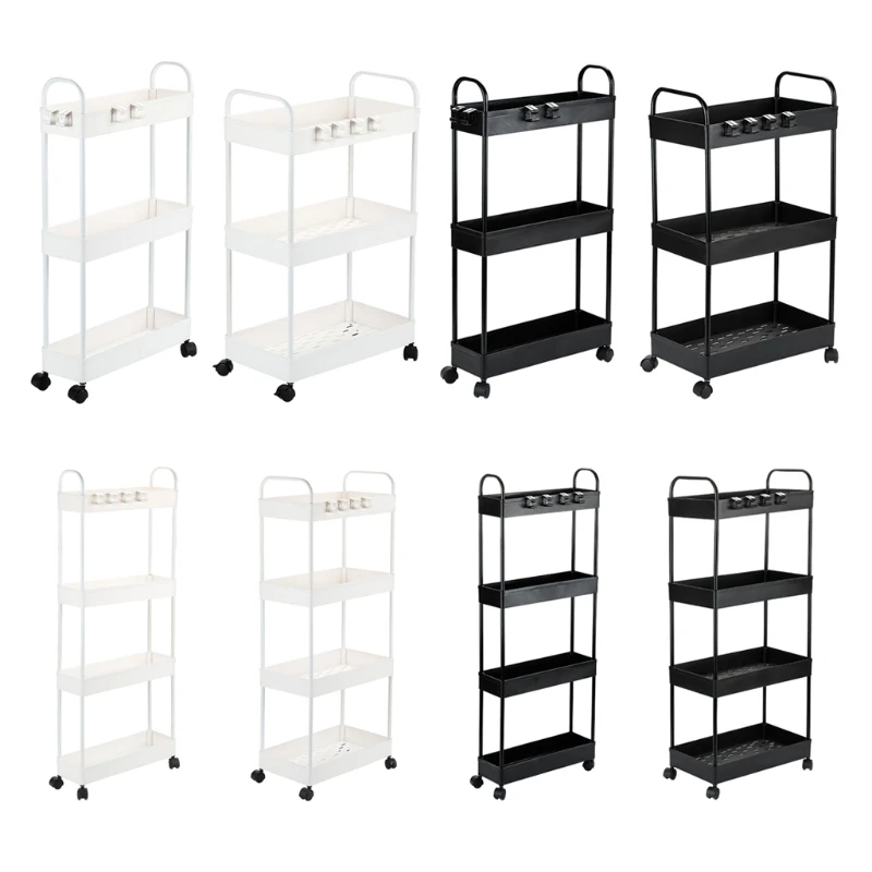 

Rolling Storage Cart 3/4 Tier Mobile Shelving Unit Organizer Bathroom Carts with Handle for Kitchen Laundry Room