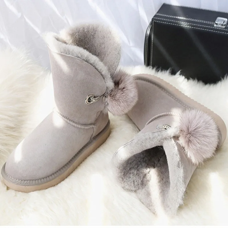 New Winter Sheepskin Boots Wool Fur Snow Mid Calf Sweet Fox Ball | Обувь