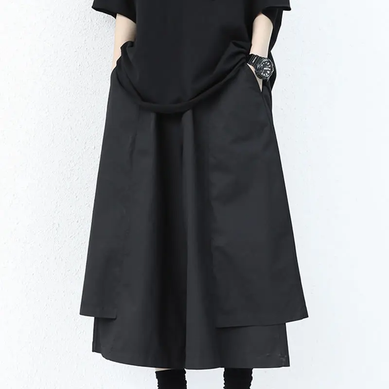 XITAO Pleated Pants Fashion New Women Pocket Goddess Fan Casual Elastic Waist 2021 Summer Black Irregular Loose Pants WLD6171