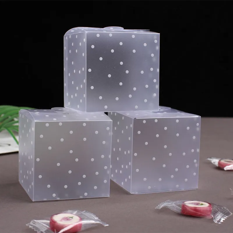 

20/50pcs 6X6X6cm Square PVC Transparent Dot Plastic Dragee Candy Gift Box Deco Mariage Wedding Party Bonbonniere Gift Bags