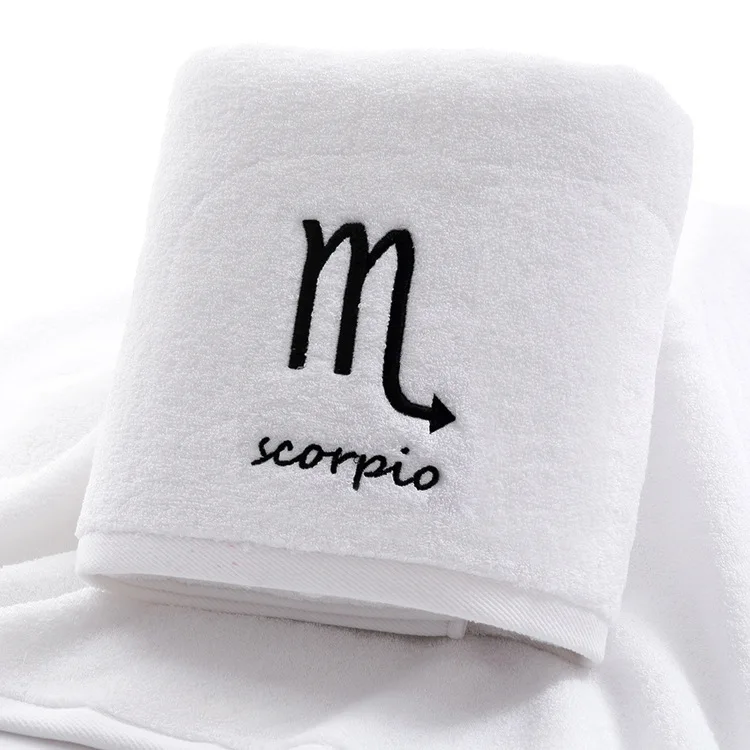White scorpio Хлопок банное полотенце созвездие шаблон полотенце s белый серый с вышивкой полотенца махровые девушка/мужчины ванная комната прямоугольное банное полотенце - Цвет: White scorpio