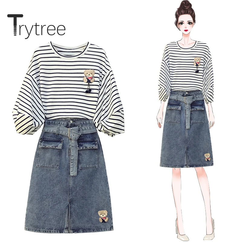 Trytree 2020 летний женский комплект из двух предметов Повседневная футболка в