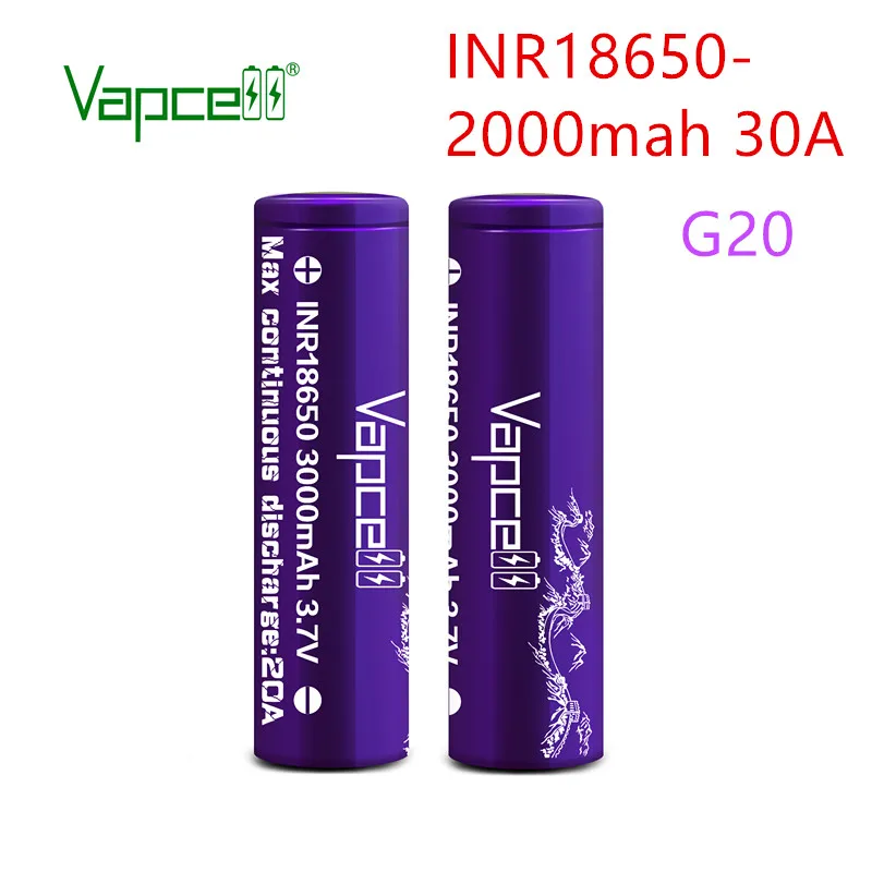 Оригинальный перезаряжаемый литий ионный аккумулятор Vapcell G20 INR 18650 2000 мАч 30A rewrap H20
