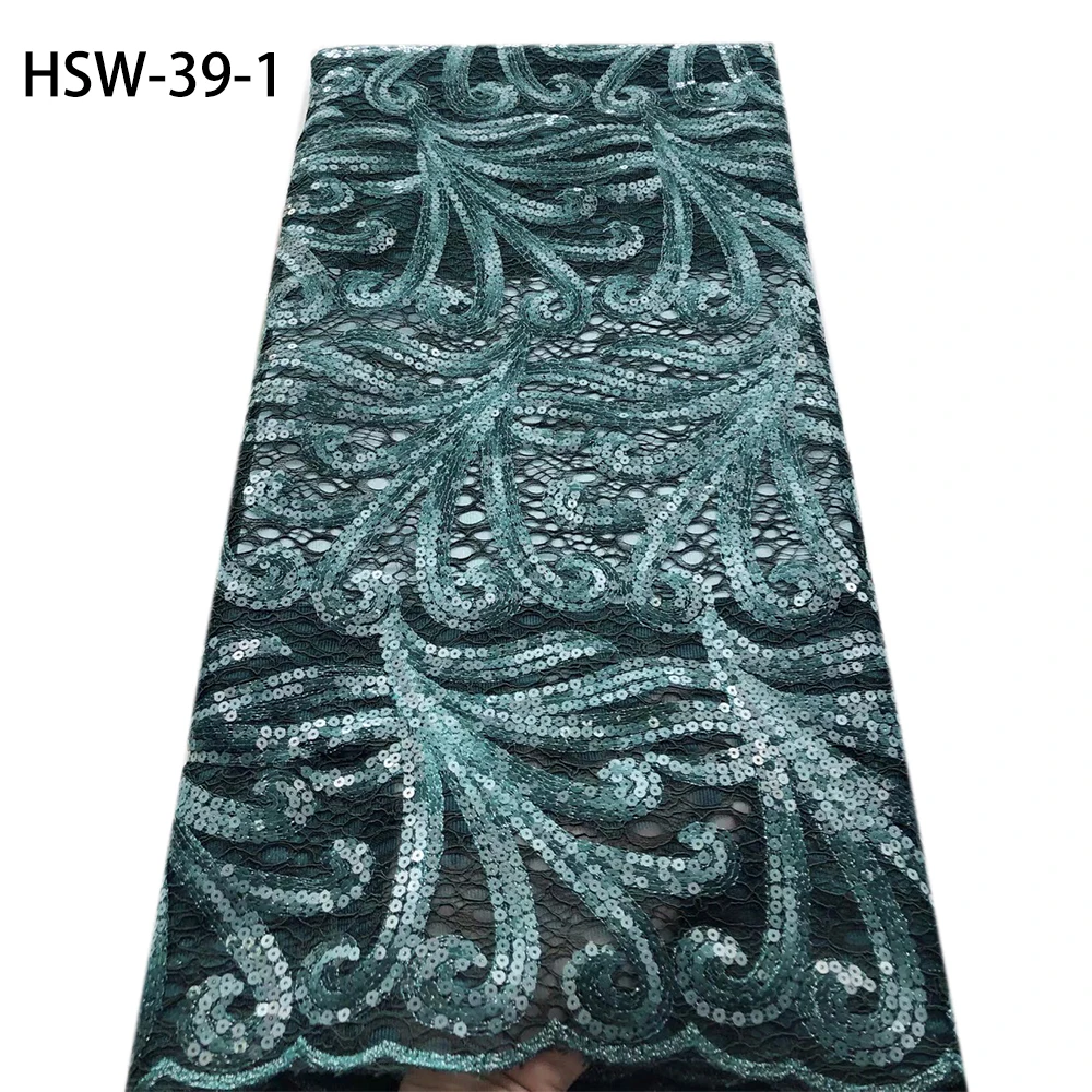 

High Quality African French Net Double Organza Lace Fabric with Shining Sequins Embroidery for Party Dress HSW-39