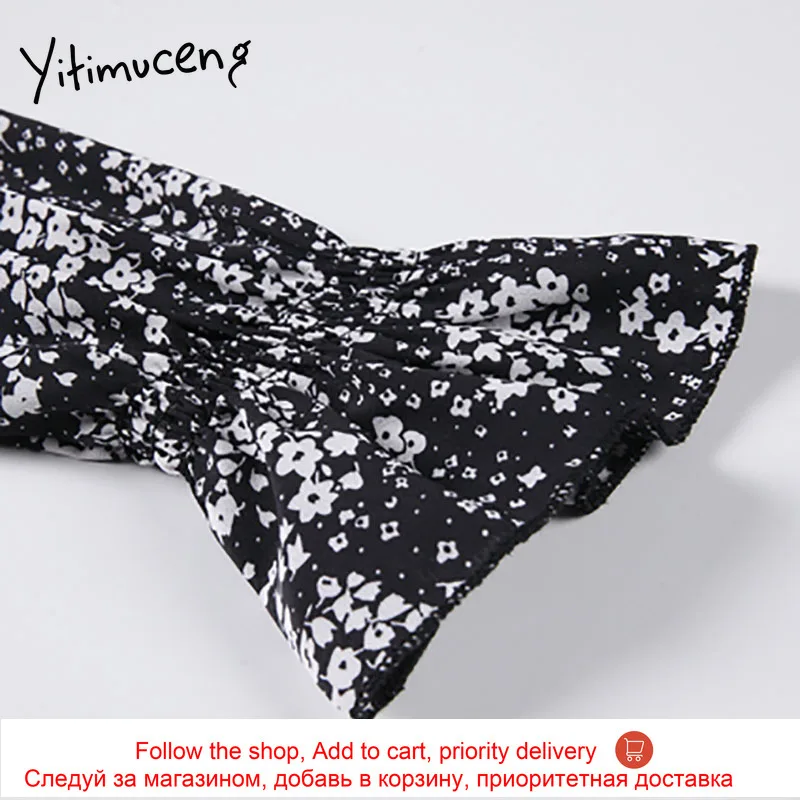 

Yitimuceng Print Dresses for Women A-Line Black Spring 2021 Office Lady Sexy O-Neck Long Sleeve High Waist Fashion Clothing New