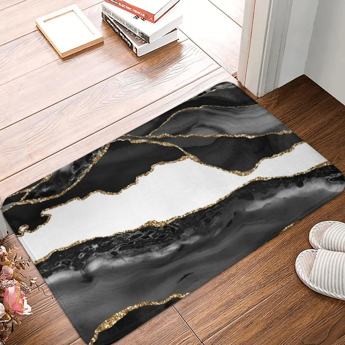 

Черный золотистый и белый агатовый коврик Glam, коврик, ковер из полиэстера, противоскользящий напольный декор для ванной, кухни, спальни, 40*60