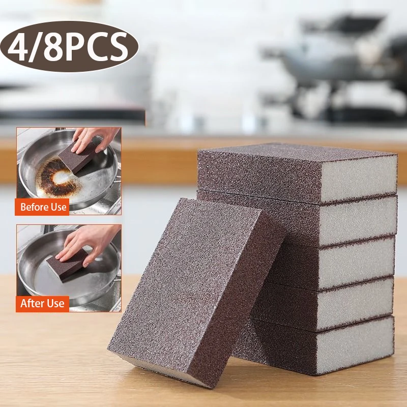 

4/8Pcs Emery Sponge Wipe Kitchen Utensils Rust Removal Pot Washing Cleaning Brush Household Cleaning Dishwashing Brush Sponge