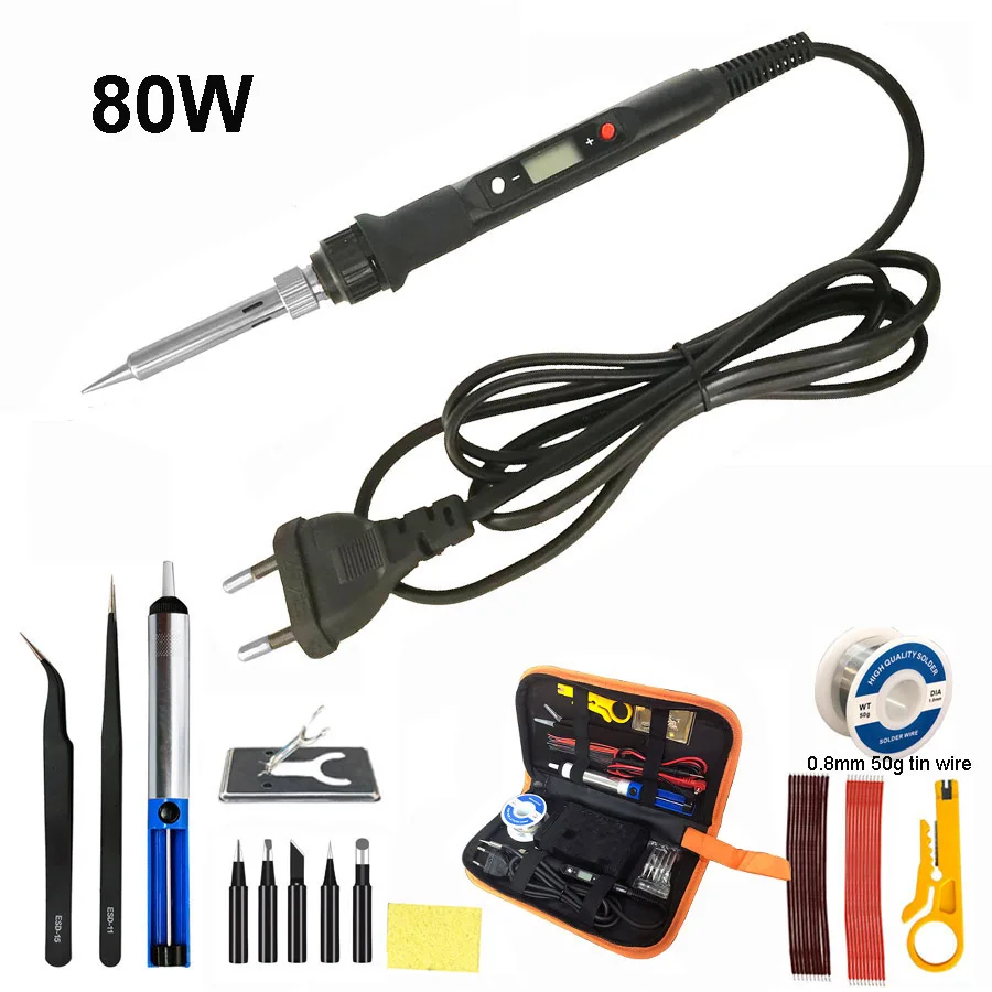 80W Digital Electric Soldering Iron Kit Set Temperature Adjustable 220V 110V  Welding Tool  Ceramic Heater Soldering Tips Rework images - 6