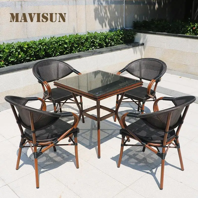 

Nordic Modern Outdoor Glass Round Square Table And Chairs Small Simple Garden Villa Waterproof Aluminum Patio Furniture Set