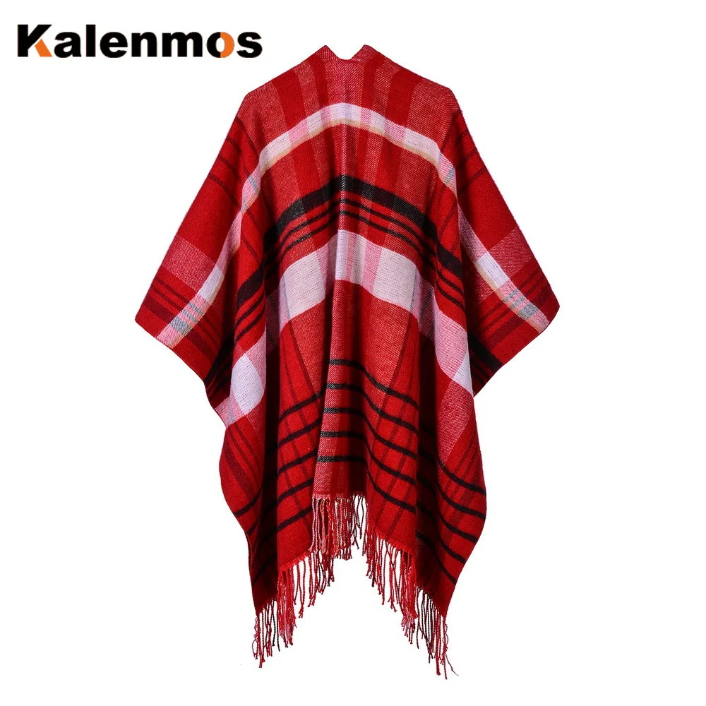 Пончо и шарф Женская клетчатая искусственная кашемировая накидка с винтовым