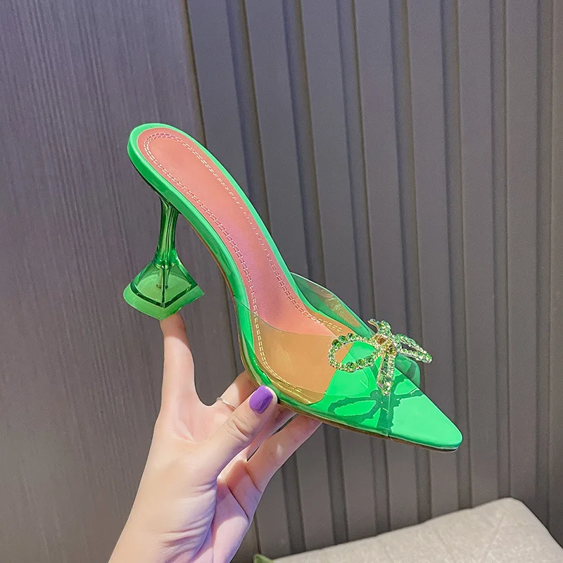 

2021 Ins стиль роскошные стразы женские сандалии с бантом модные женские летние красные мягкие ПВХ туфли на высоком каблуке желе