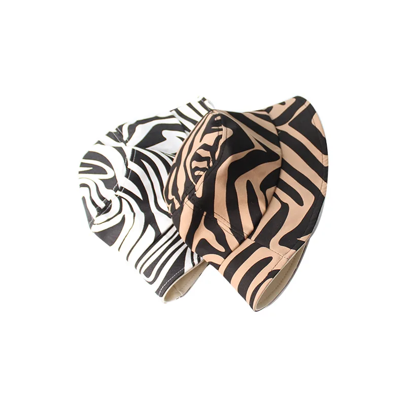 Women Men Summer Zebra Striped Print Bucket Hats Hip Hop Reversible Fisherman Caps