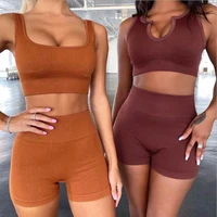 seamless yoga sport set women two piece crop top bra shorts workout outfit fitness wear run gym suit female yoga sets clothes