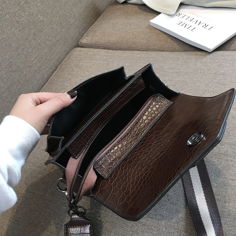 

Vintage Mini Handbags Tote Bags For Women 2020 New Designer Quality Crocodile Pattern PU Leather Shoulder Bag Clutch Purse Black