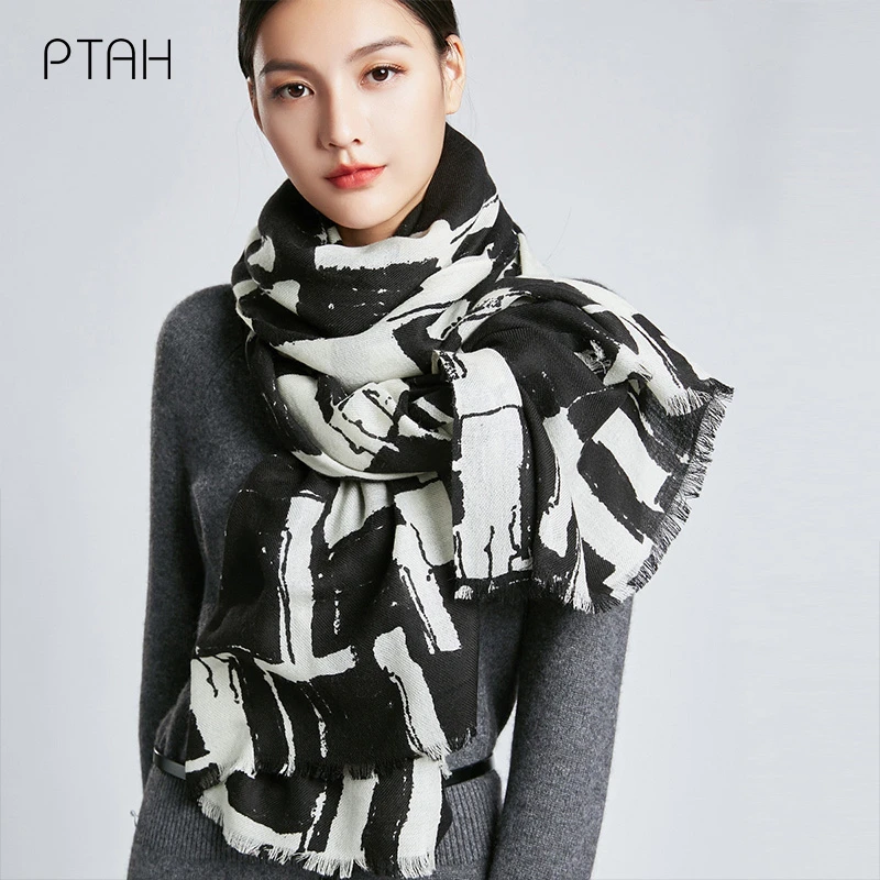 

[PTAH] Woolen Scarves Women's Autumn Winter Warmer Softer Shawl Wrap Scarves Comfort Stole Temperament Elegant Scarves 200*80cm