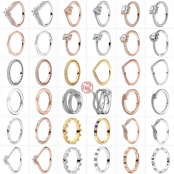 925 Sterling Silver Original Fine Pantaro Rings Silver Rose Gold Pavé Clear Zircon Sparkling Round Ring Women Europe Jewelry DIY 1