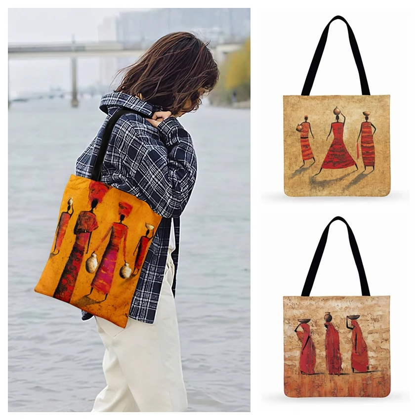 

African Customs Oil Painting Art Print Tote Bag For Women Casual Tote Outdoor Beach Bag Ladies Shoulder Bag Fashion Shopping Bag