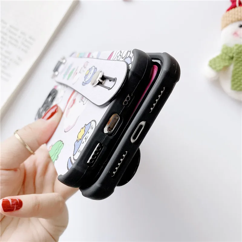 

Wristband Bracket Cartoons Soft Shell Protective Cover Phone Case Coque For iPhone 12 MiNi 11 Pro XS Max XR X SE 2 8 7 6 6S Plus