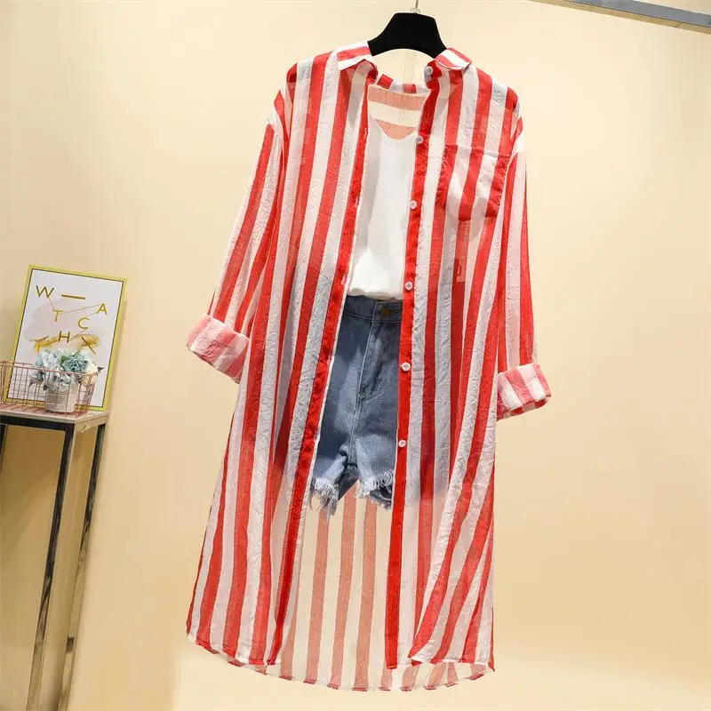 TingYiLi рубашка в полоску с длинными рукавами черный розовый красный синий летний