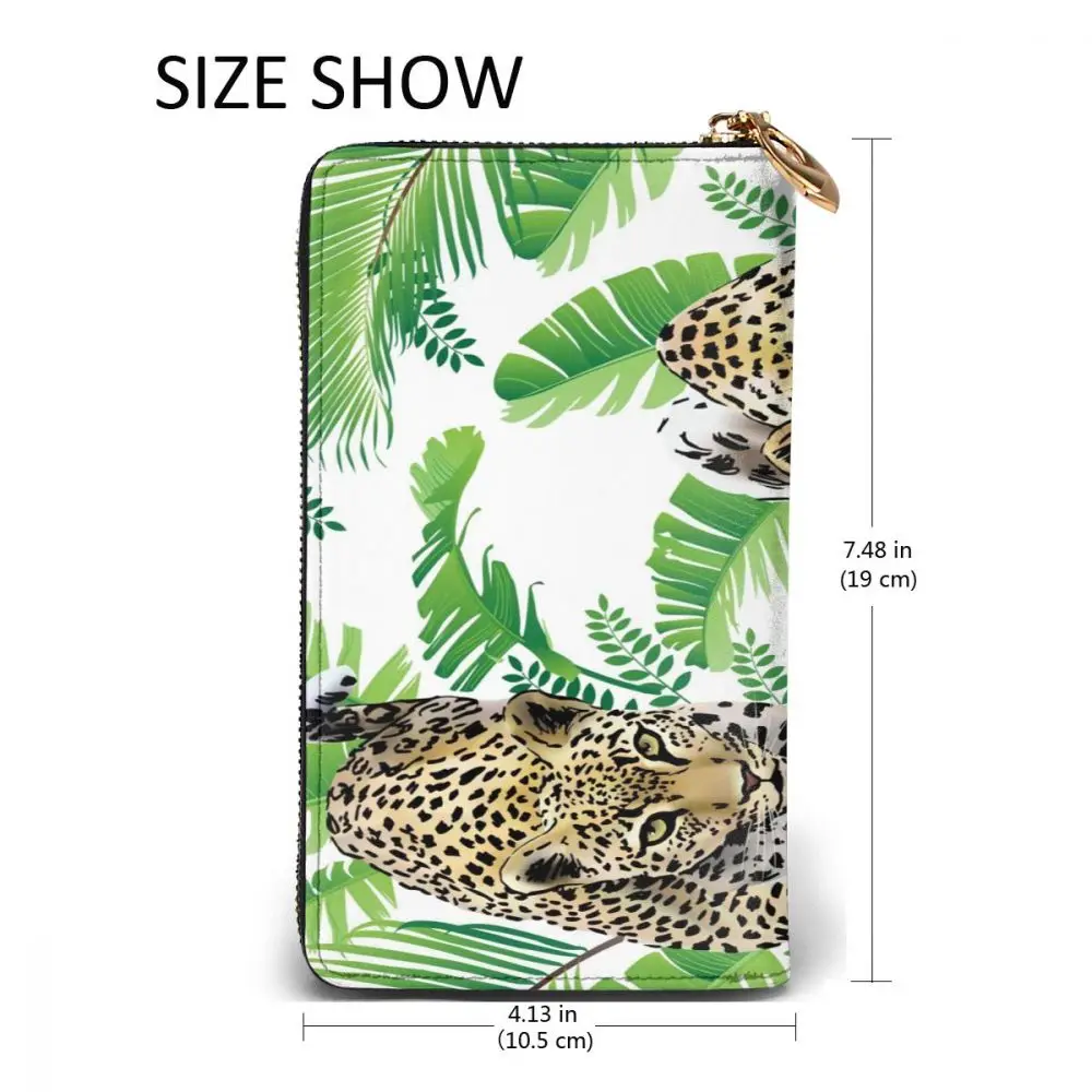 

Long Clutch Wallet Leopards Palm Leaves Tropical Watercolor Large Capacity Leather Purse Zipper Pocket Card Holder for Woman Man