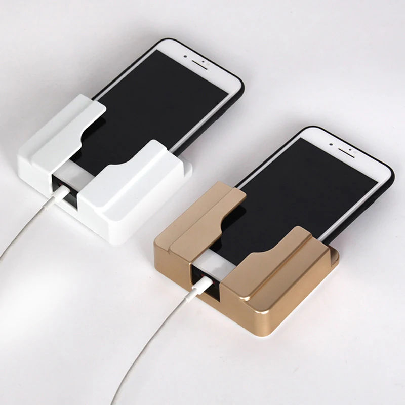 

New Practical Wall Sticking Phone Holder Socket Paste Type Adhesive Charge Up Cell Phones Sopport Rack Shelf With Hooks
