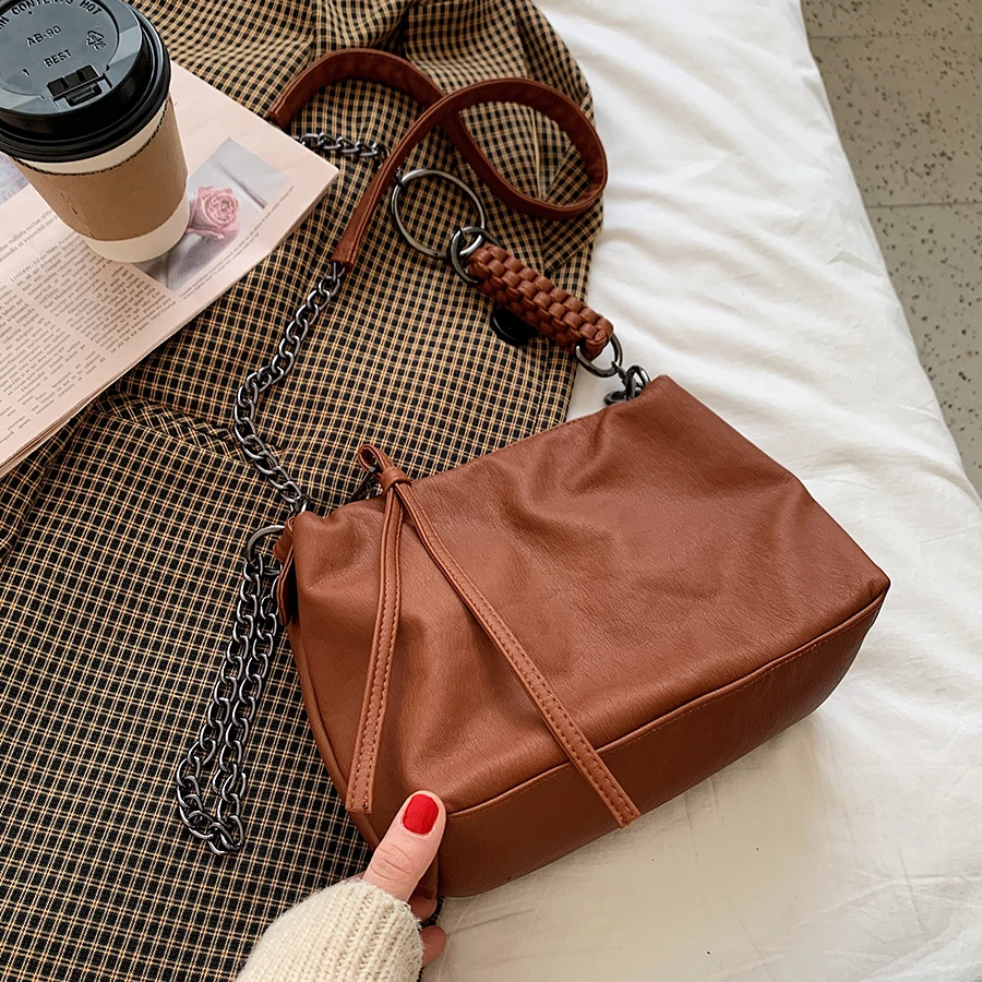 

Vintage Designer Shoulder Bag Soft PU Leather Solid Color Crossbody Bags for Women Casual Solid Color Women's Hand Bags 2021