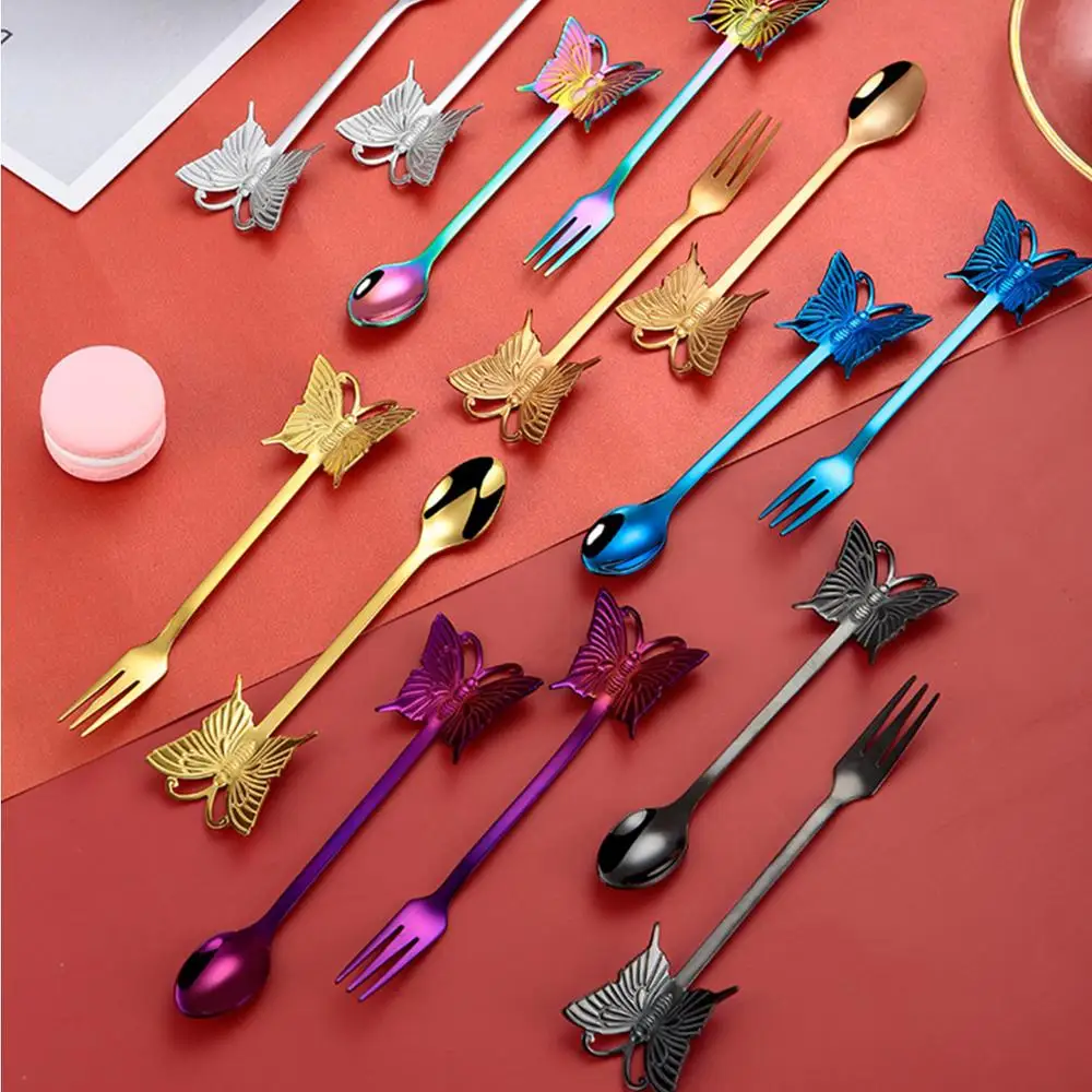 

Fashion Multicolor Durable Stainless Steel Spoon Butterfly Spoon Coffee Tea Stirring Spoon Home Kitchen Dining Tableware,1Piece