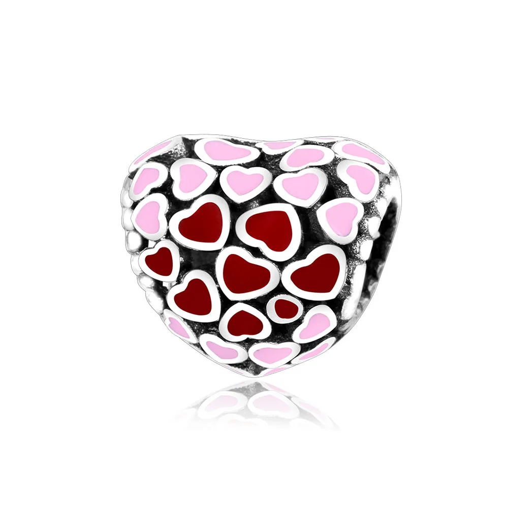 

Бусина-Шарм «сердце» из серебра 925 пробы с красной и розовой эмалью