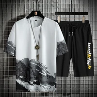 2021 summer mens t shirt shorts set casual two piece sportswear breathable fashion harajuku printing men short set tracksuit