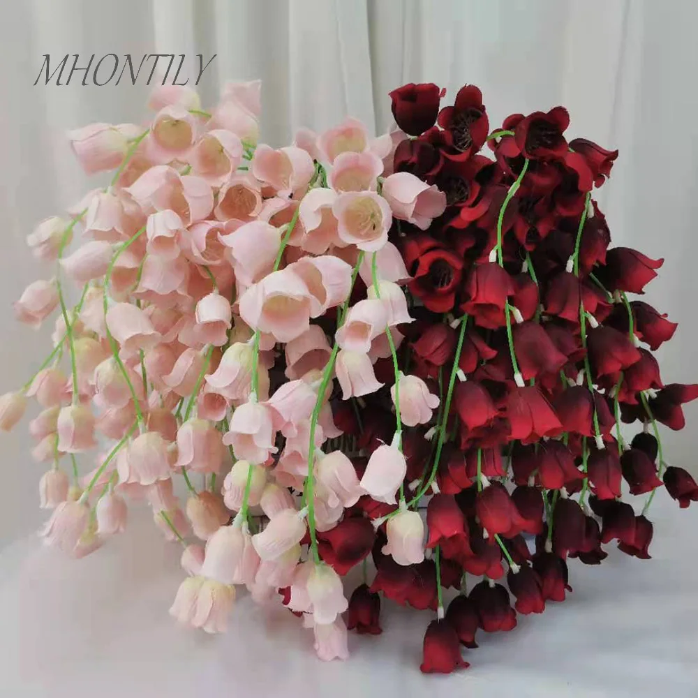 

10Pcs/lot Artificial Small Lily of The Valley Single Fake Lantern Silk Flowers for Wedding Home Decoration Flower String