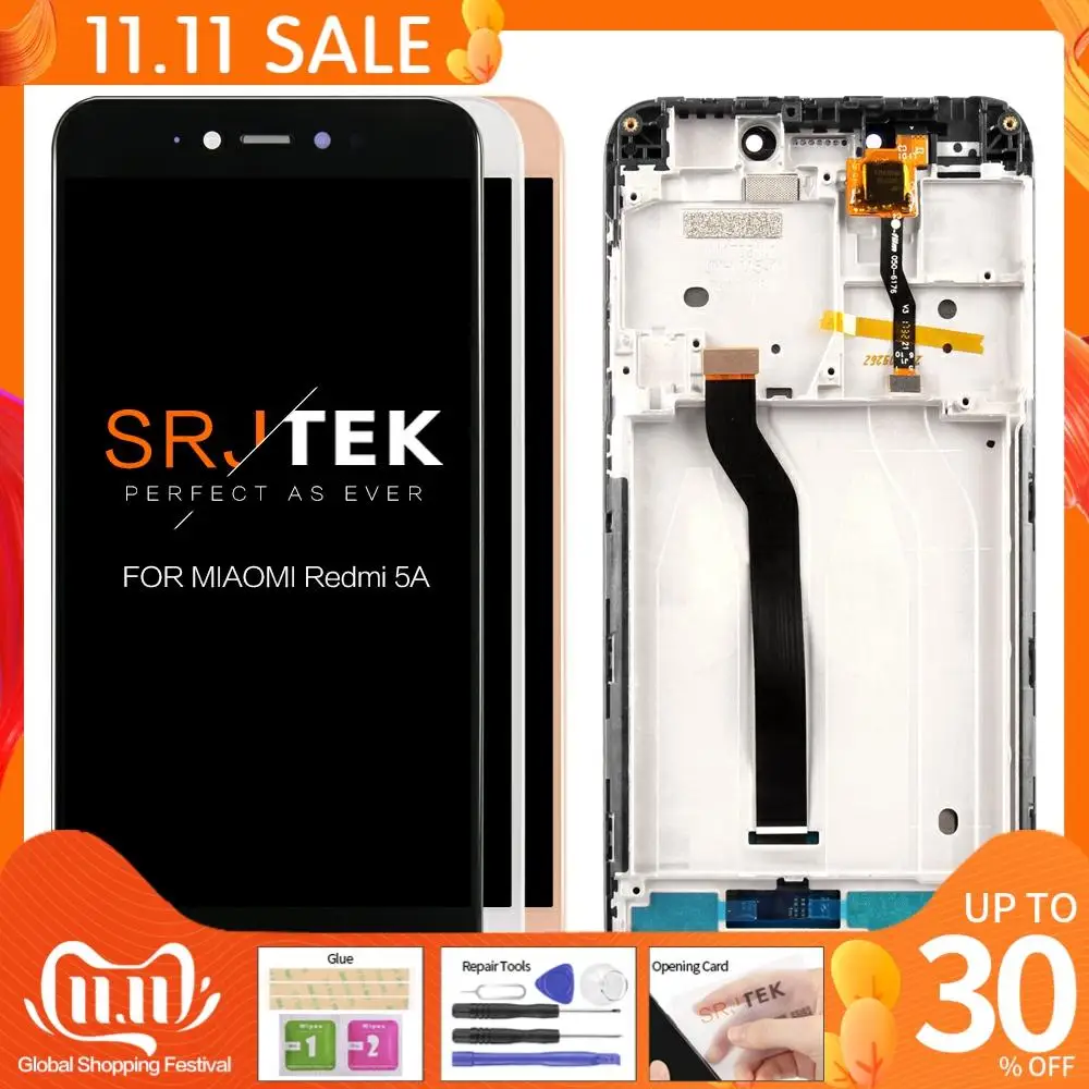 

100% протестированный 5-дюймовый дисплей для Xiaomi Redmi 5A, ЖК-дисплей с сенсорным экраном и дигитайзером с рамкой, запасные части для Redmi 5a, стеклянный дисплей