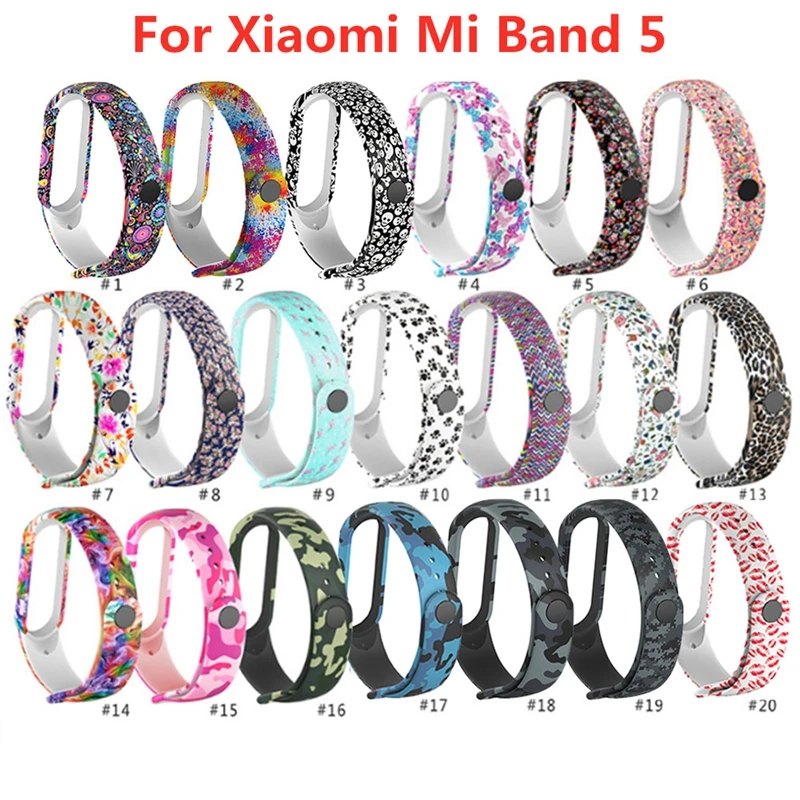 Силиконовый ремешок для смарт браслета Xiaomi Mi band 6 5 мягкий с цветным рисунком xiaomi