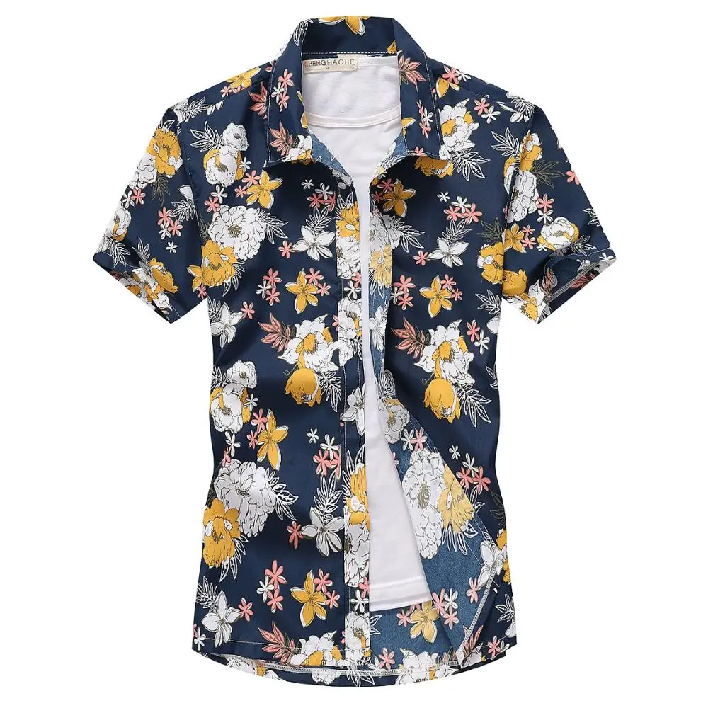 

2019 Fashion Mens Short Sleeve Hawaiian Shirt Fast drying Plus Size Asian Size M-5XL Summer Casual Floral Beach Shirts For Men