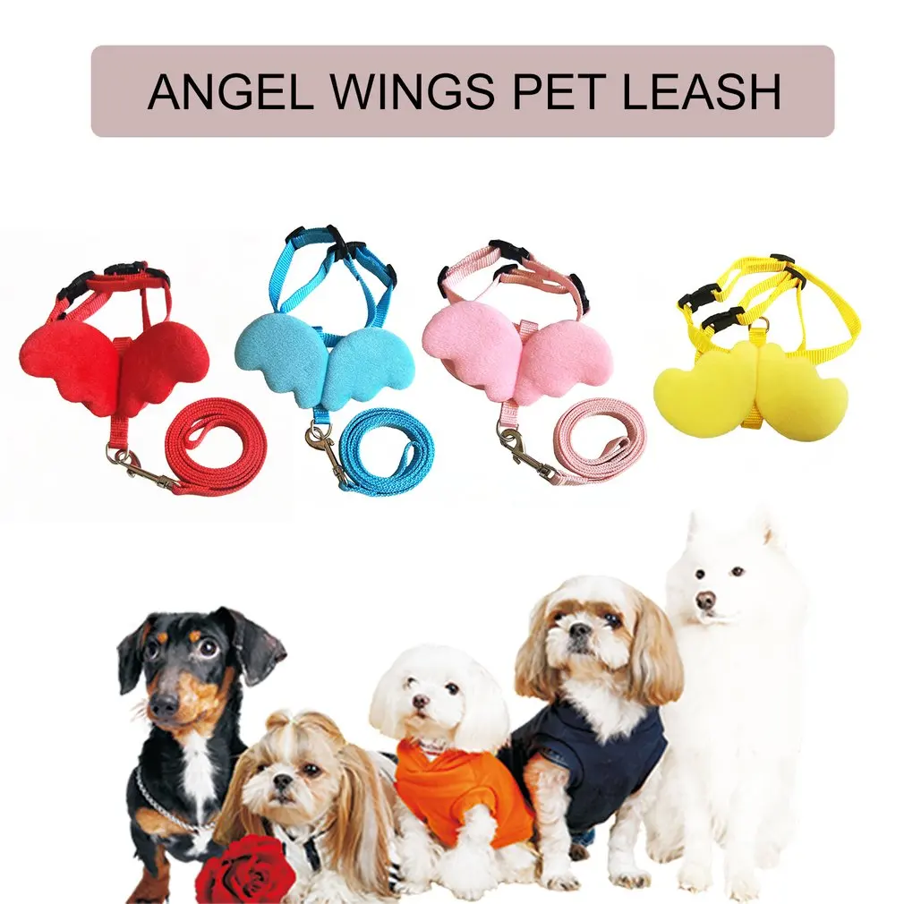 Cute Pet Dog Leashes Collars Set for Small Adjustable Harness with Angel Wings Nylon Strap Accessories | Дом и сад