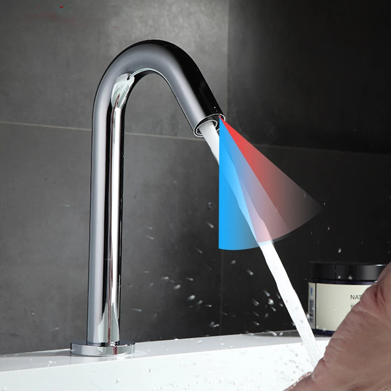 

Умные Смесители для ванной комнаты, автоматический кран из латуни с креплением на поверхность, полированный хромированный, для холодной и г...