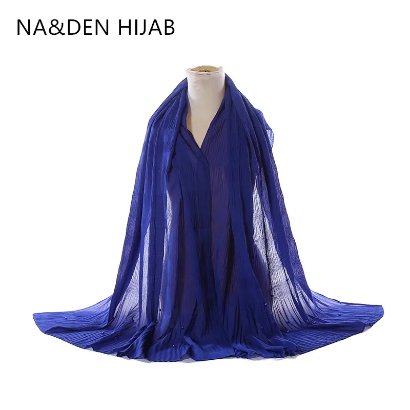 

100 шт./лот длинный глушитель для головы исламский шарф шифоновые женские популярные шарфы с жемчугом женские шарфы в складку однотонные про...