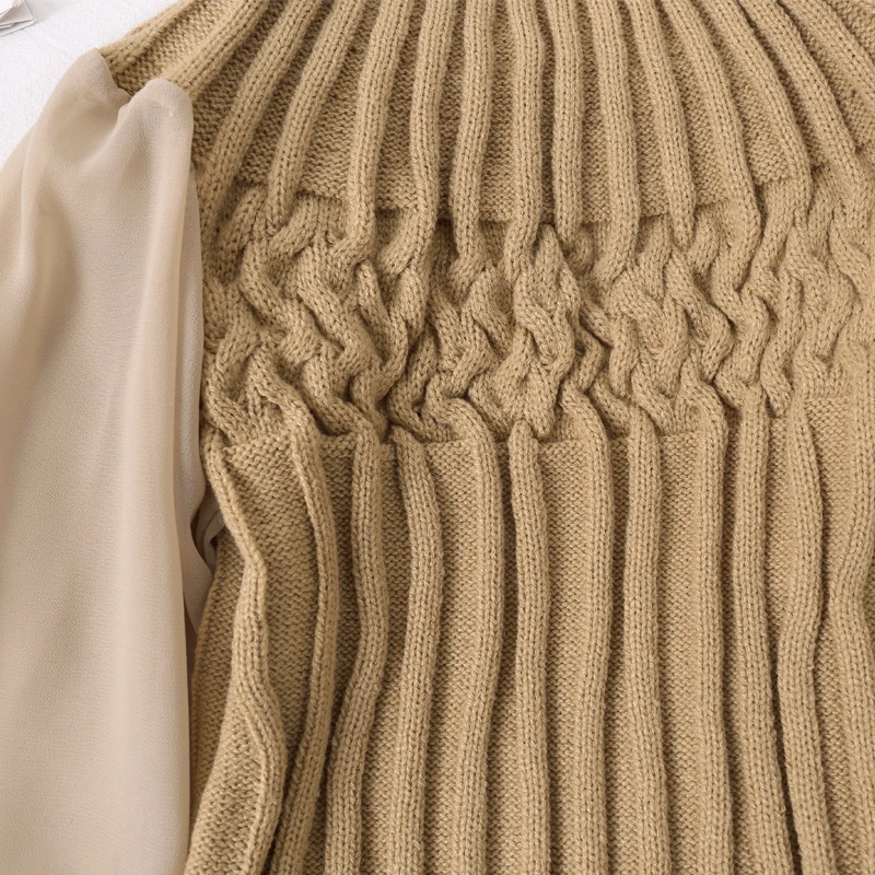 Женская облегающая блузка с воротником под горло трикотажная шифоновая рукавами