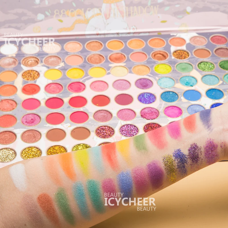 Косметика ICYCHEER 88 цветов тени для век Палетка кремовые мерцающие блестящие