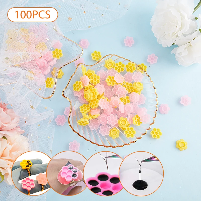 

100Pcs Tattoo Adhesive Pigment Cups Delay Cup Eyelash Extension Glue Cups Flower Beauty Epoxy Cup Grafting Eyelash Tool