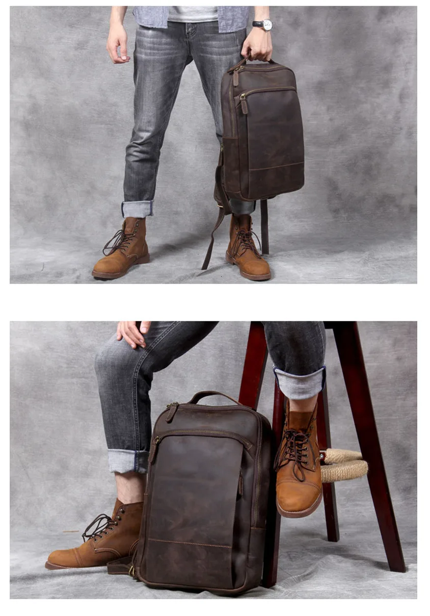Новая мужская кожаная сумка для компьютера, рюкзак Mochilas Hombre, винтажная кожаная сумка Mad Horse, кожаный рюкзак с защитой от кражи