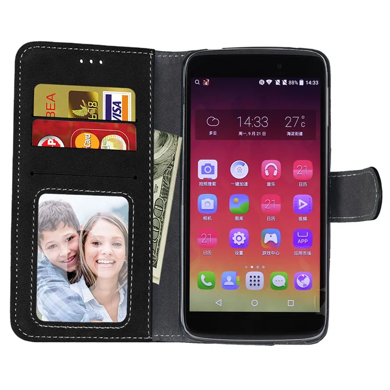 Кожаный чехол для Alcatel One Touch Idol 3 5 дюймов откидная крышка чехол-кошелек OneTouch 6045 6045Y